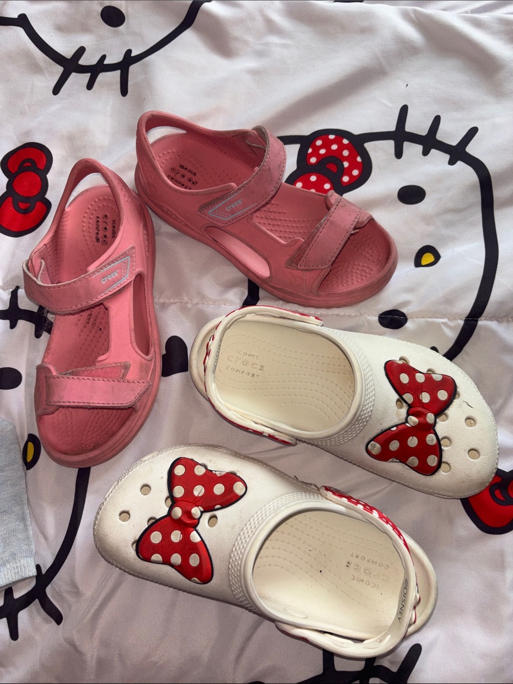 CROCS Kids Pink Sandal & White Clog Set with Red Bow Accents